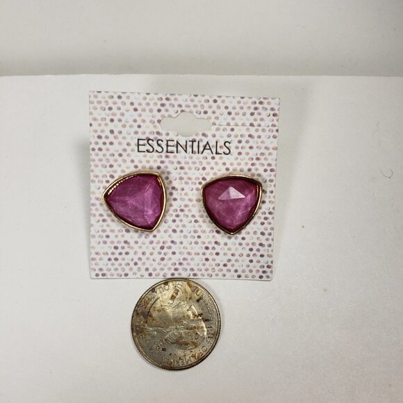 Purple Faceted Triangle Stud Earrings – Gold Triangle Trim – Geometric Jewelry - Picture 7 of 9